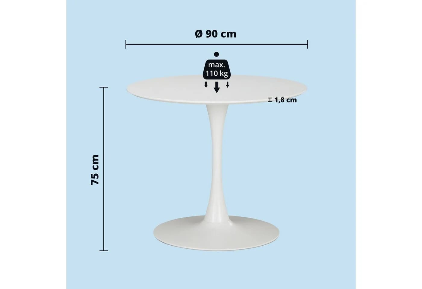KHG Esstisch Rund 90 cm Weiß Minimalistisch - Bild 5