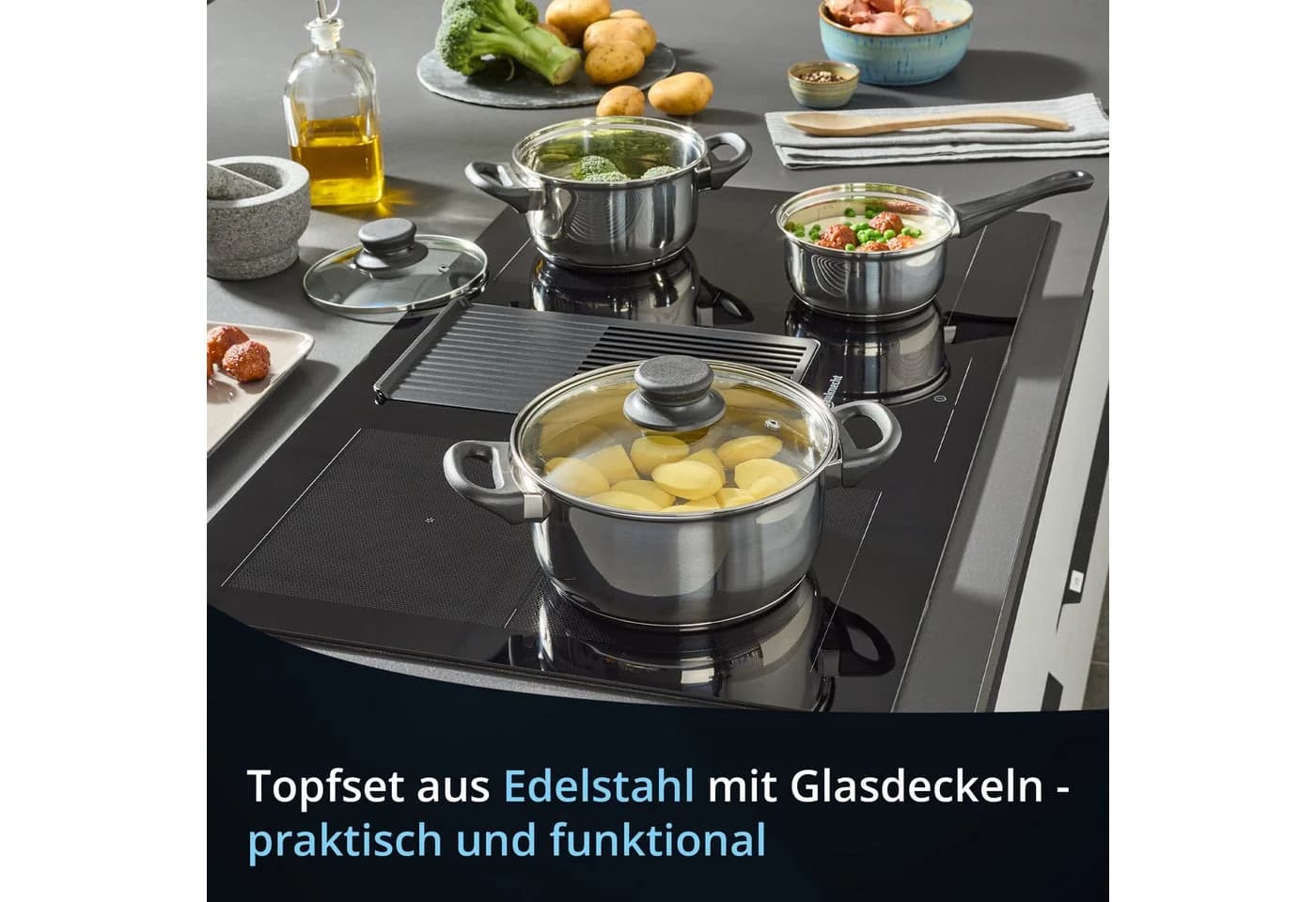 KHG Topf-Set 5-tlg. Edelstahl mit Glasdeckeln & Induktionsboden - Bild 4