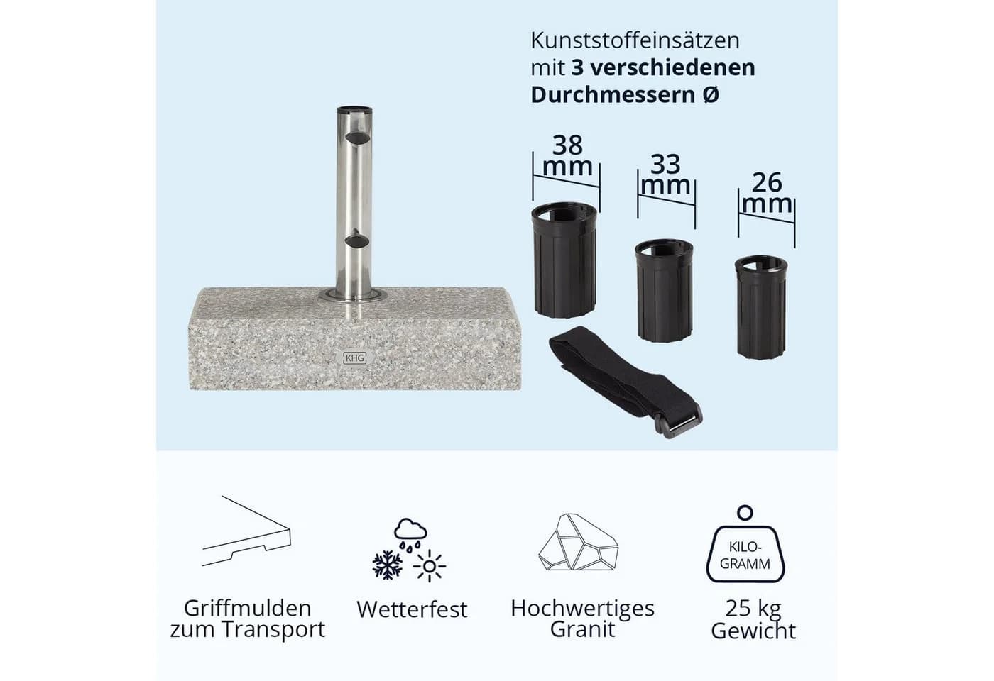 KHG Betonschirmständer Sonnenschirmständer aus Granit grau rechteckig
