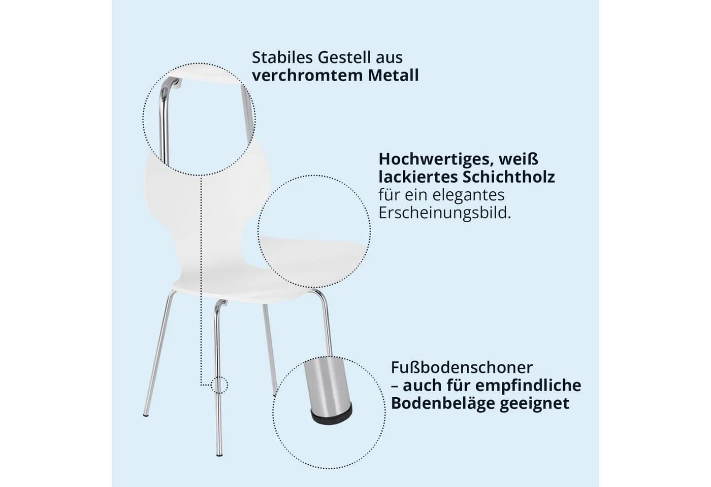 KHG Stapelstuhl Esszimmerstuhl Weiß Metallgestell - Bild 4