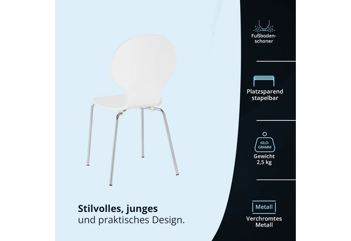 KHG Stapelstuhl Esszimmerstuhl Weiß Metallgestell - Bild 5