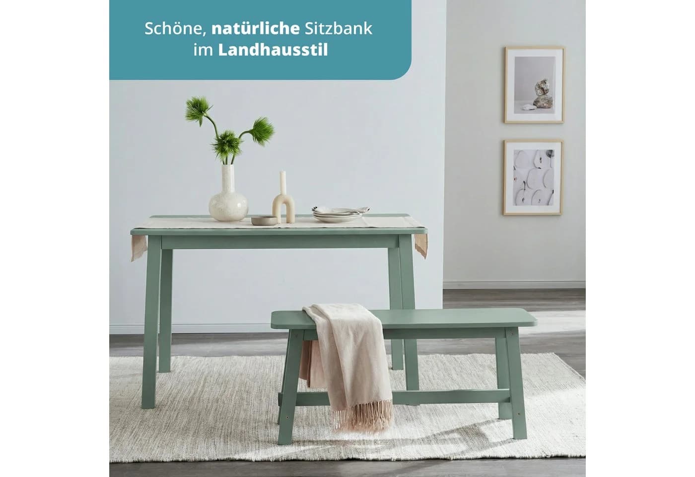 KHG Sitzbank Dekobank Grün - Skandi Look Massivholz - Bild 3