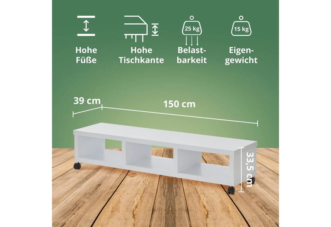 KHG TV-Board Weiß auf Rollen mit 3 offenen Fächern - Bild 4