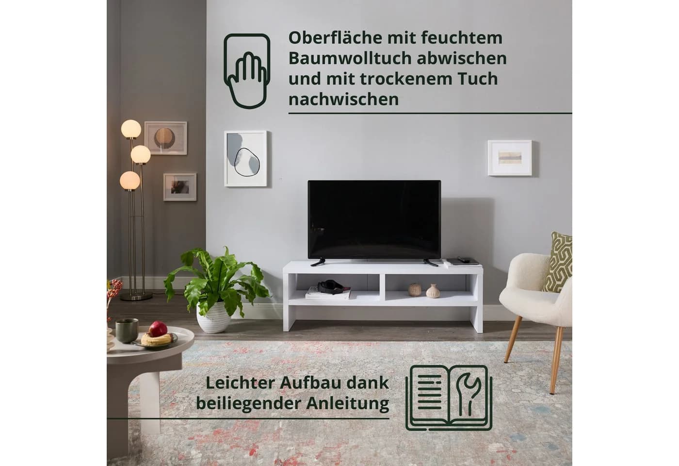 KHG TV-Board Weiß mit 2 offenen Fächern - Bild 5