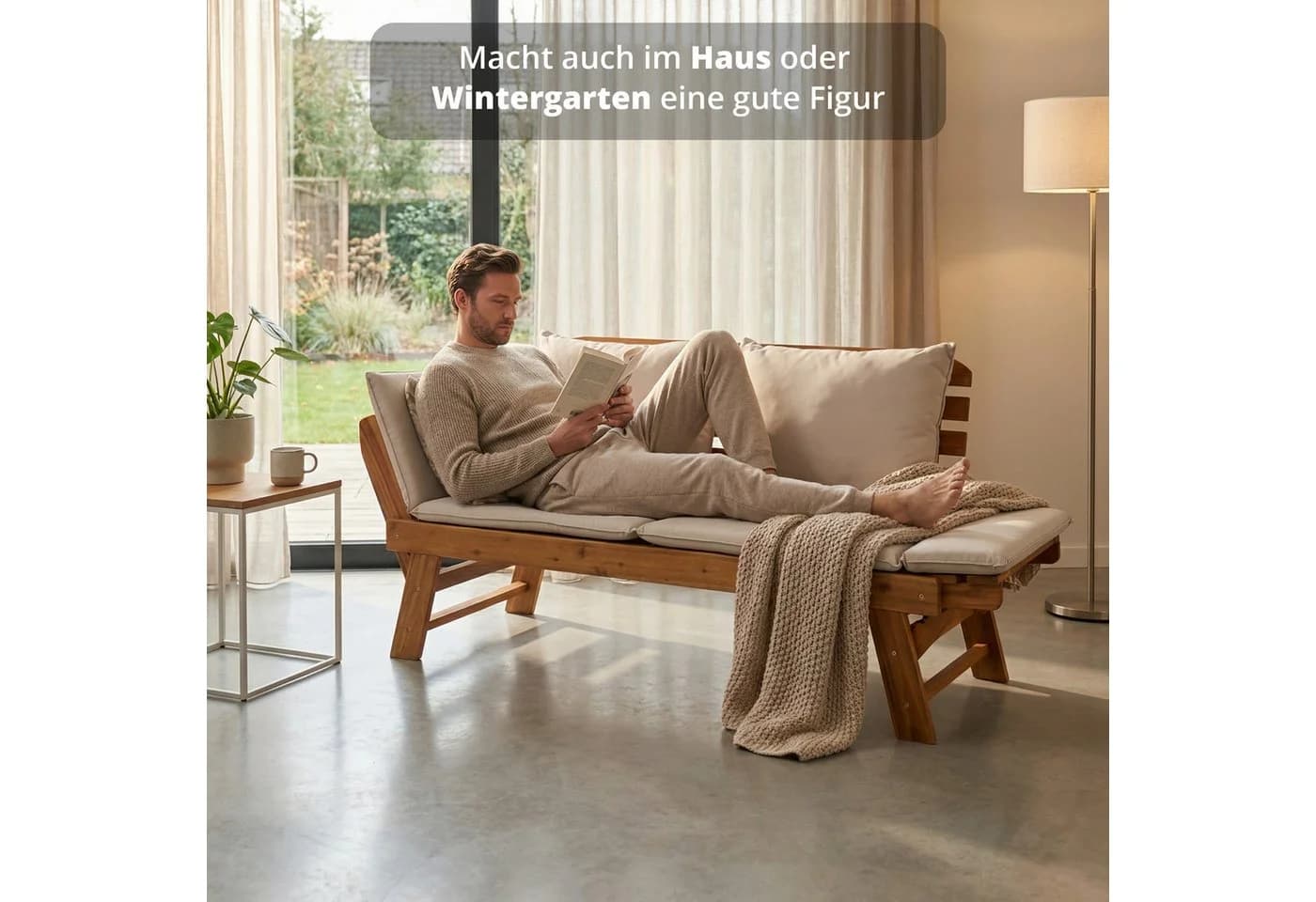 KHG Gartenliege Akazie geölt Daybed Sonnenliege Lounge-Set klappbar - Bild 3