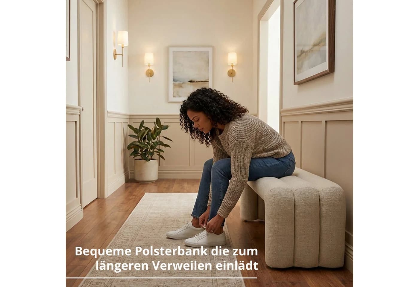 KHG Sitzbank minimalistisch Beige Flachgewebe - Bild 3