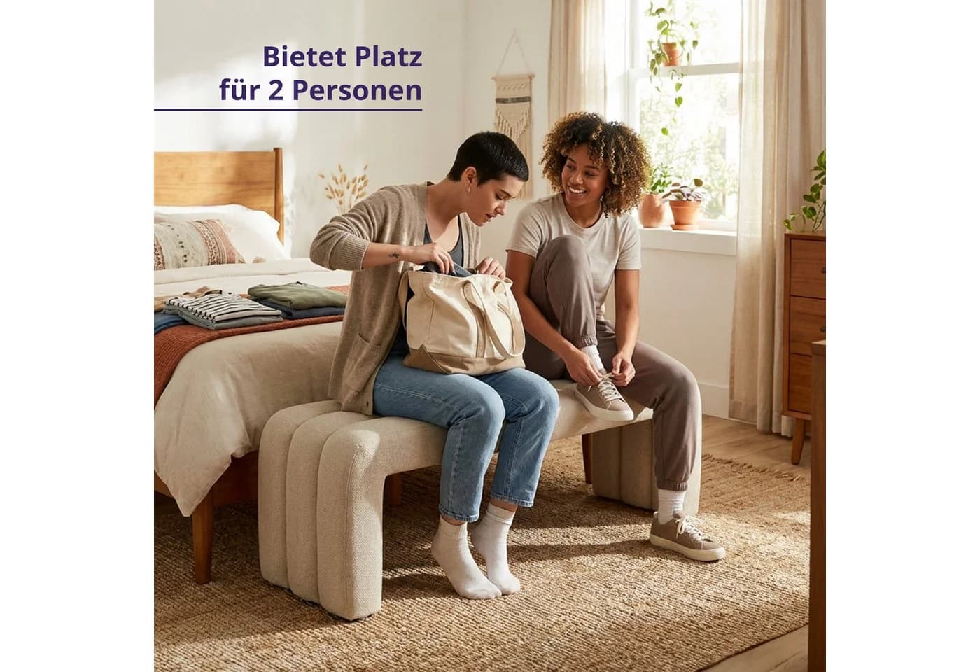 KHG Sitzbank minimalistisch Beige Flachgewebe - Bild 5
