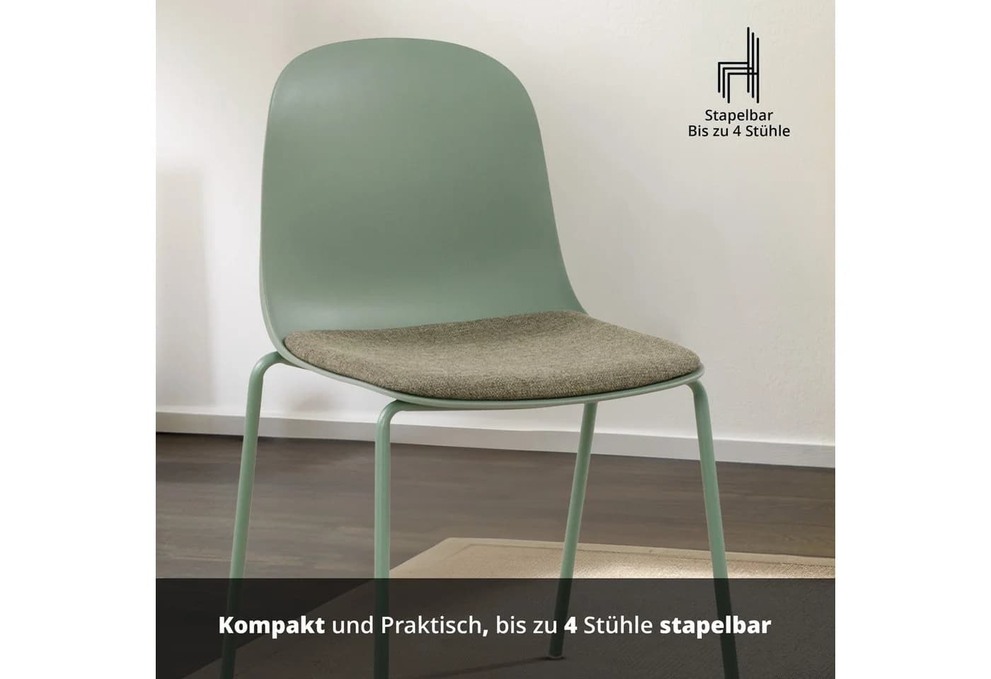 KHG Stapelstuhl Küchenstuhl Grün Minimalistisch Stapelbar - Bild 4