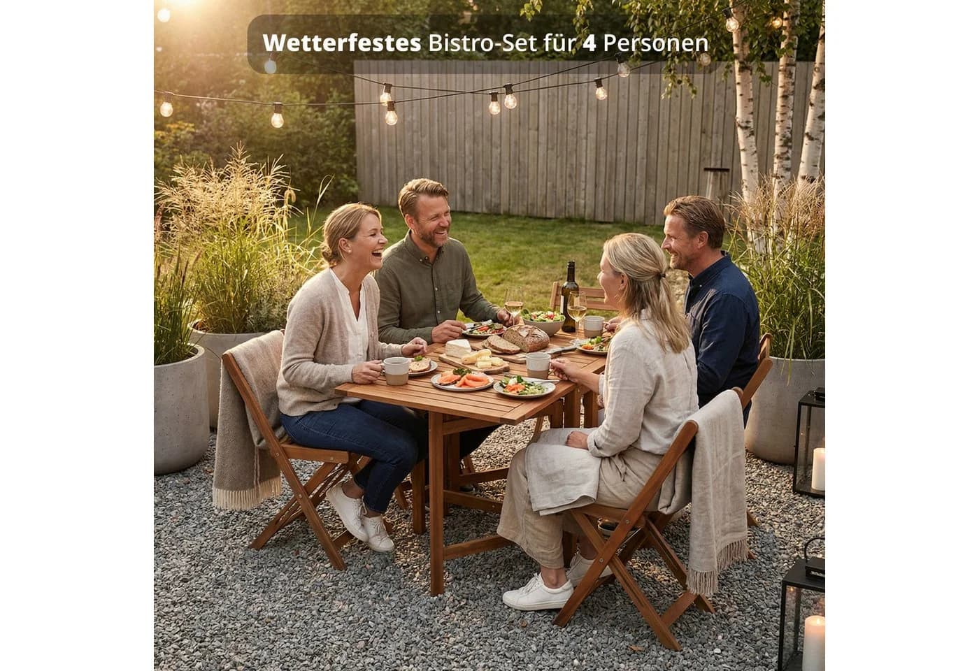 KHG Balkonset 5-teilig Akazien-Massivholz braun klappbar mit Rollen - Bild 3