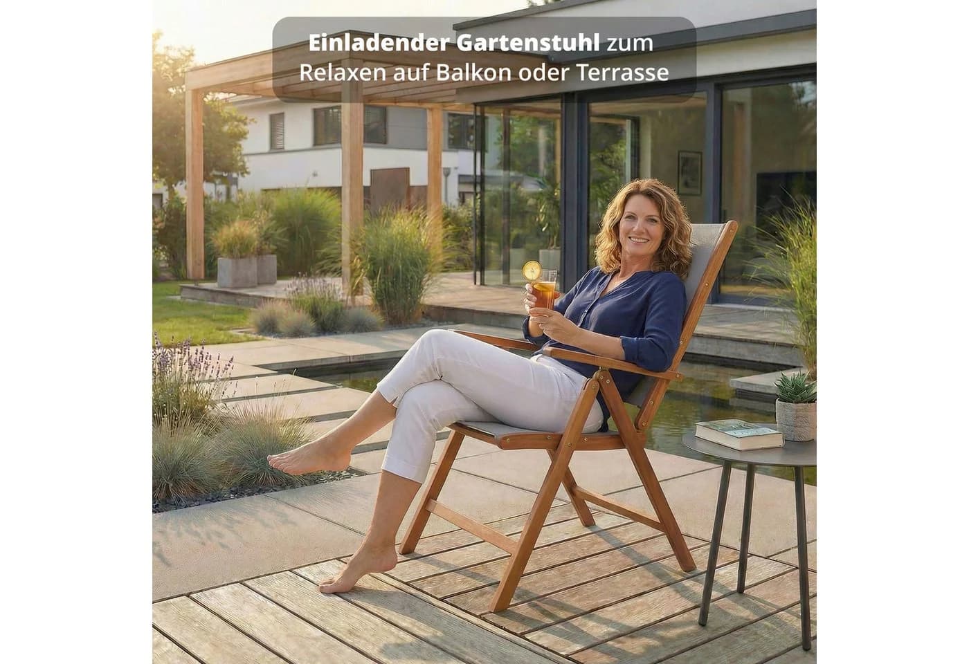 KHG Gartenstuhl Klappstuhl mit Armlehnen Akazienholz Landhaus Stil - Bild 3