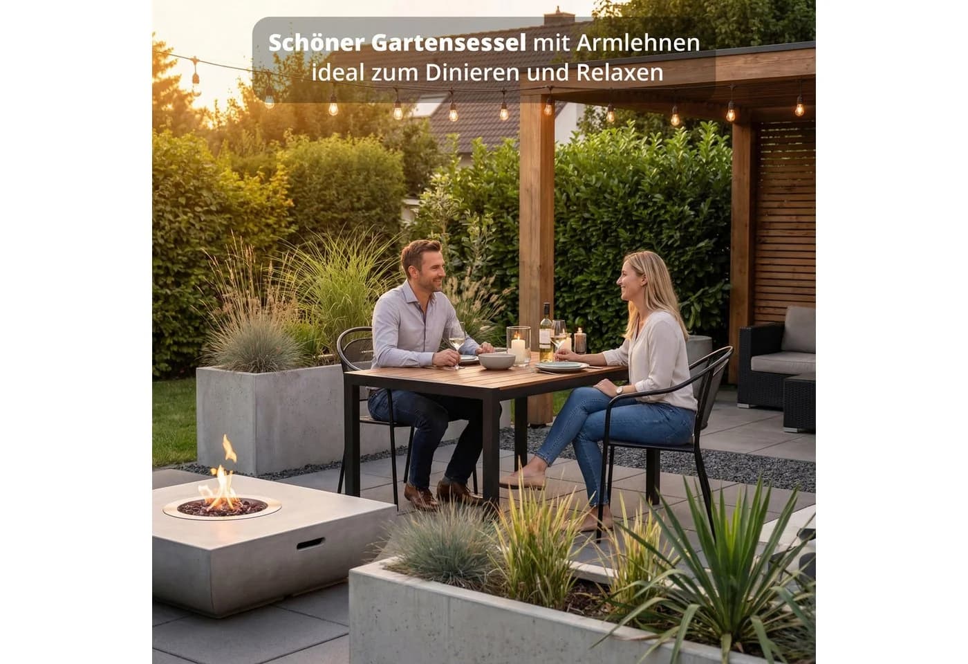 KHG Gartenstuhl mit Armlehnen & Gittergeflecht Anthrazit, stapelbar - Bild 3