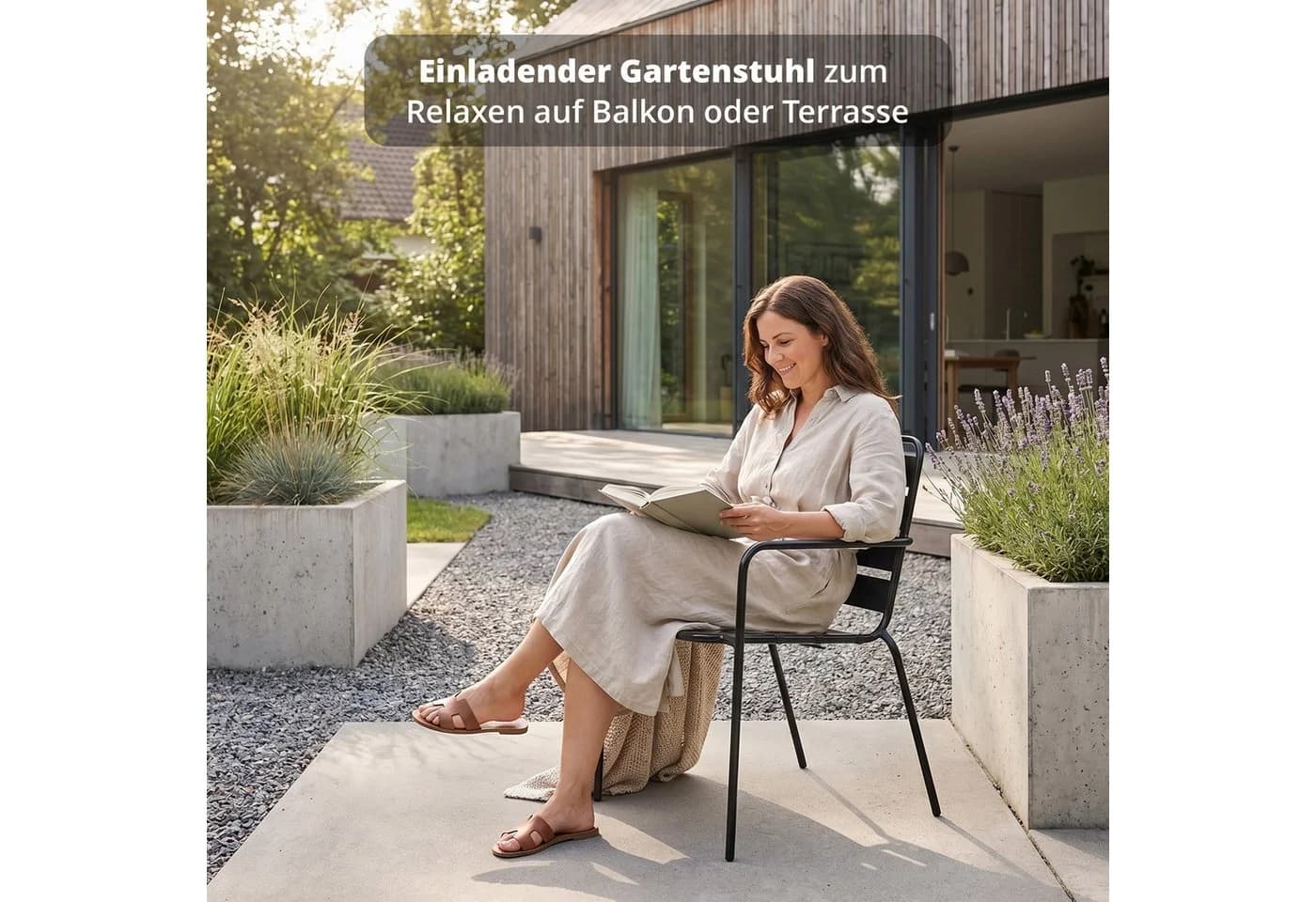 KHG Gartenstuhl mit Armlehnen Anthrazit stapelbar