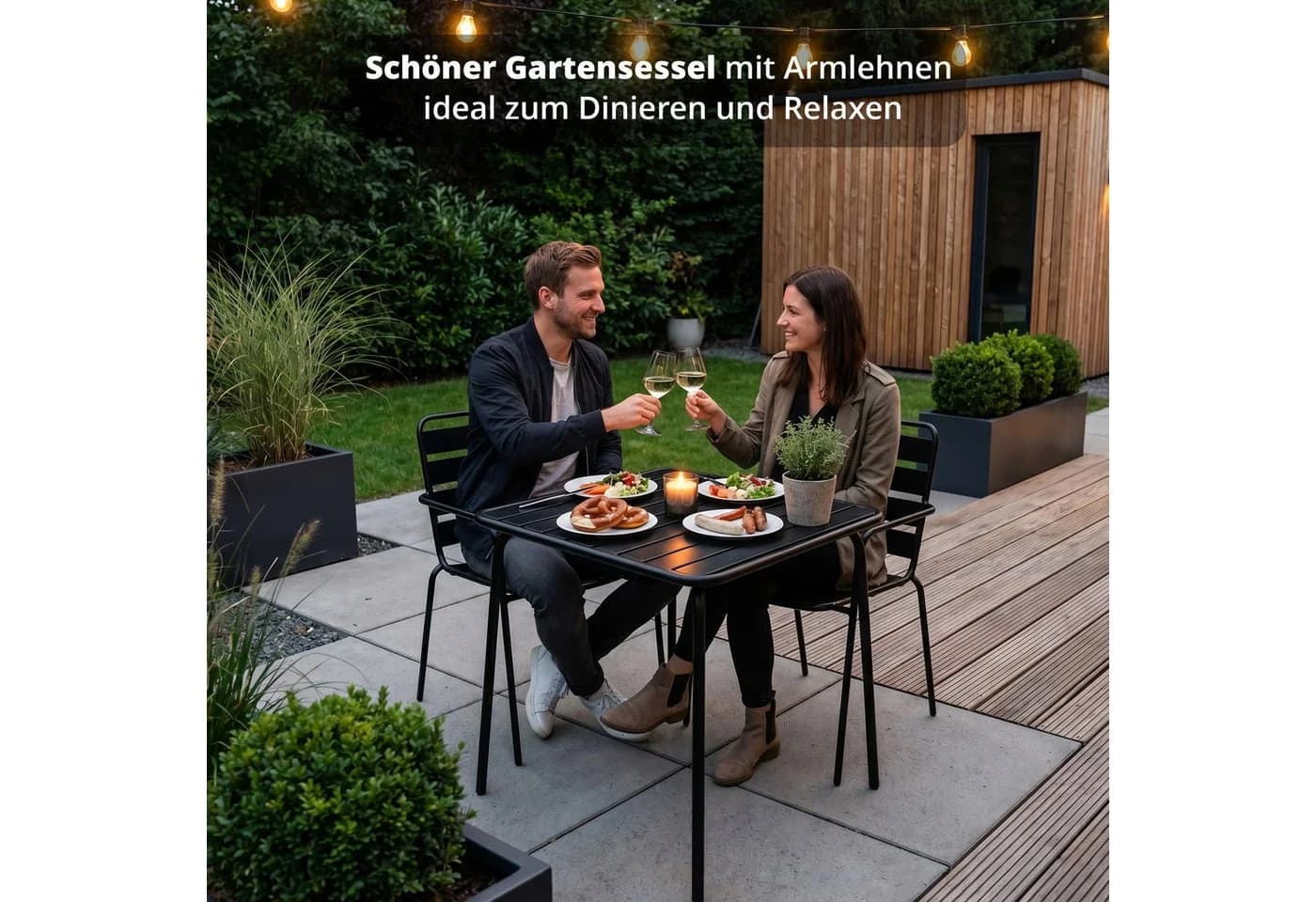 KHG Gartenstuhl mit Armlehnen Anthrazit stapelbar - Bild 3