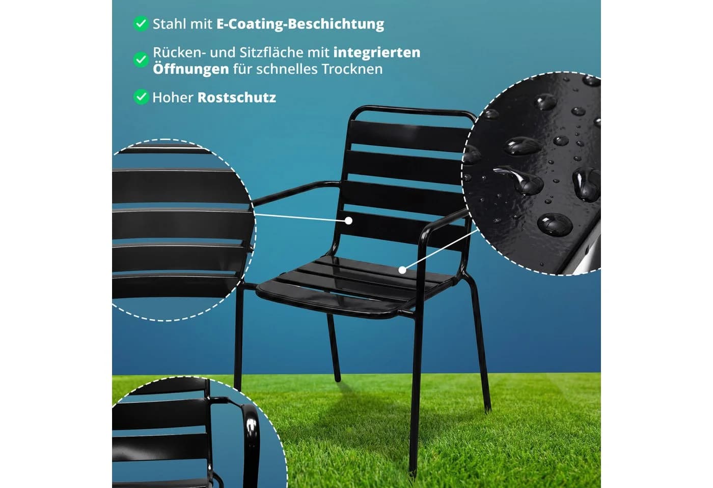 KHG Gartenstuhl mit Armlehnen Anthrazit stapelbar - Bild 5