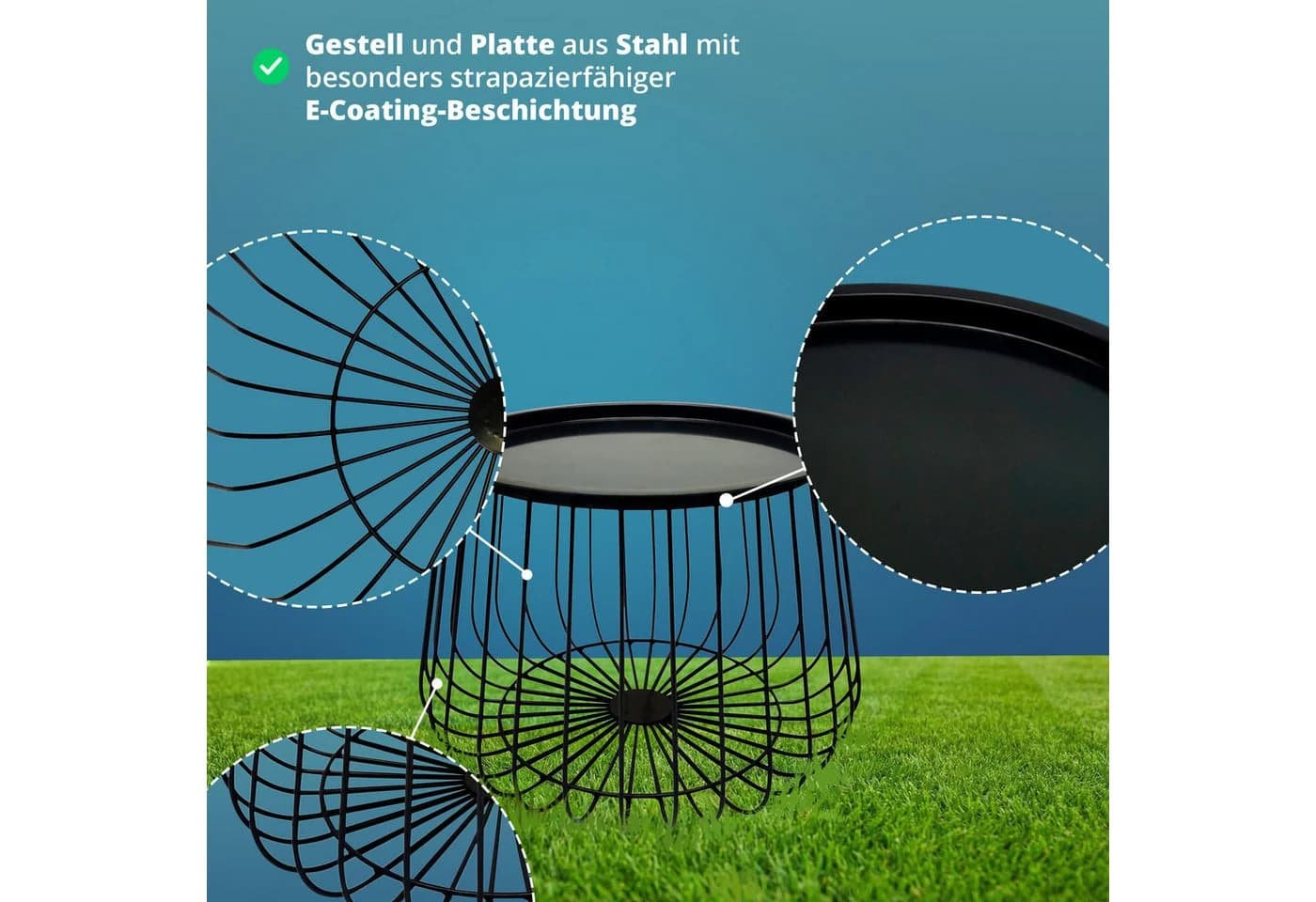 KHG Garten-Beistelltisch Anthrazit Stahl Industrial Design - Bild 5