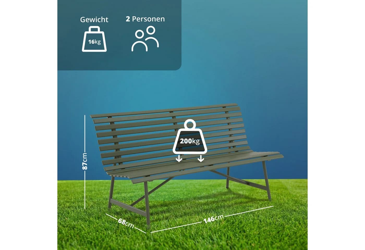 KHG Gartenbank aus Stahl Dunkel-Grün klassisches Design wetterfest - Bild 4