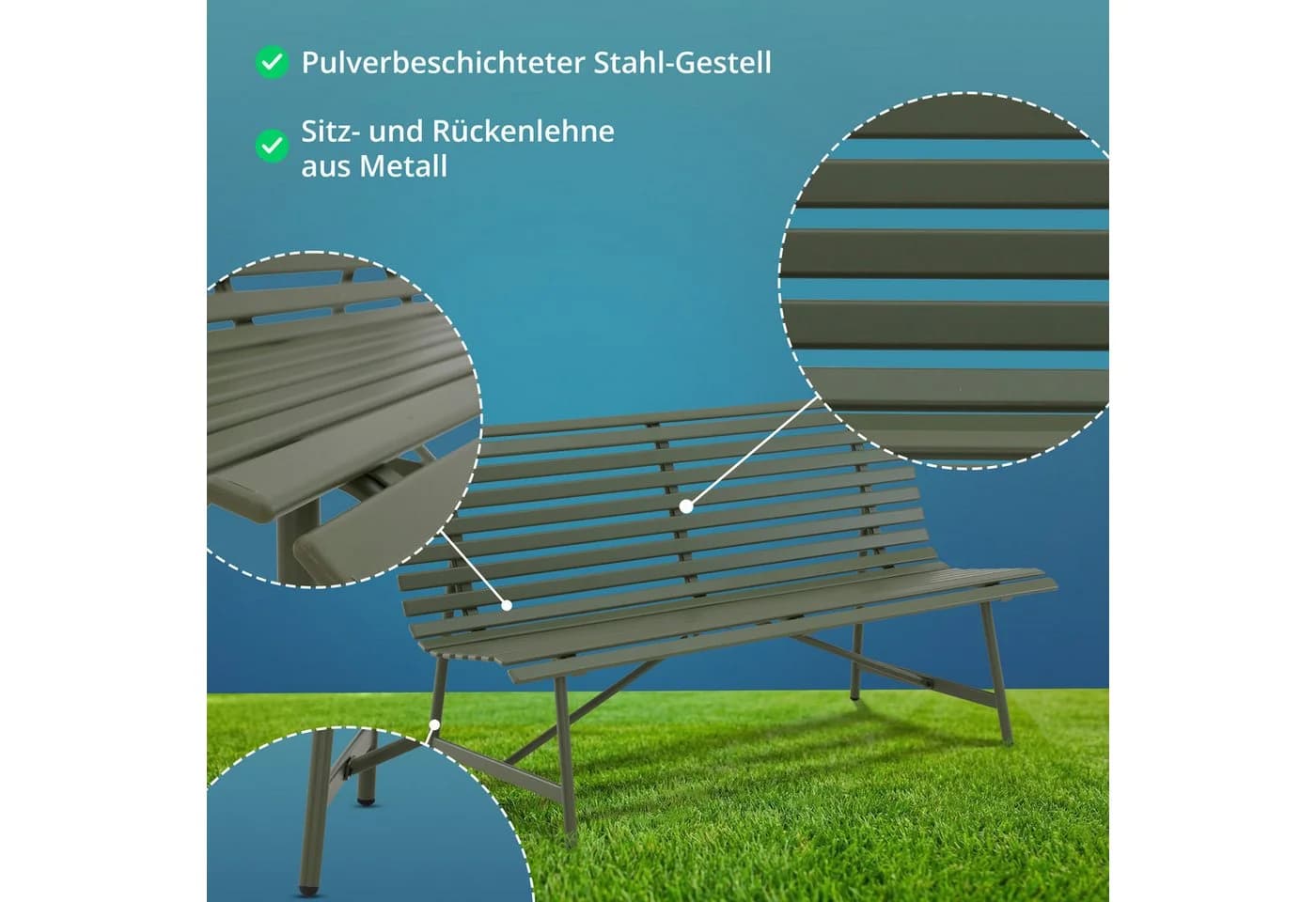 KHG Gartenbank aus Stahl Dunkel-Grün klassisches Design wetterfest - Bild 5