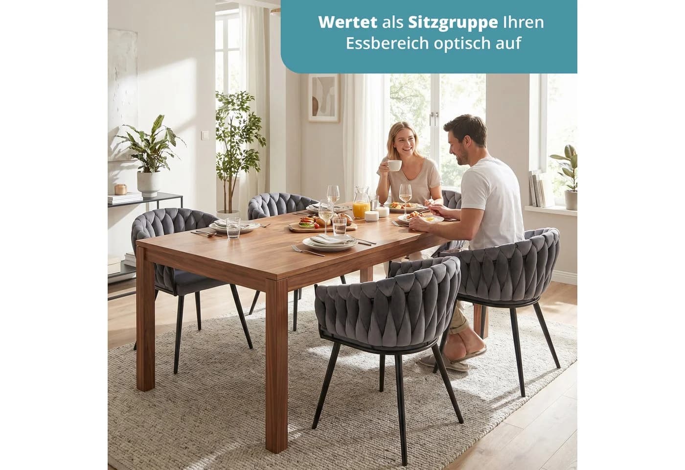 KHG Esszimmerstuhl Industrial-Look Samt Dunkelgrau mit Metallgestell - Bild 5