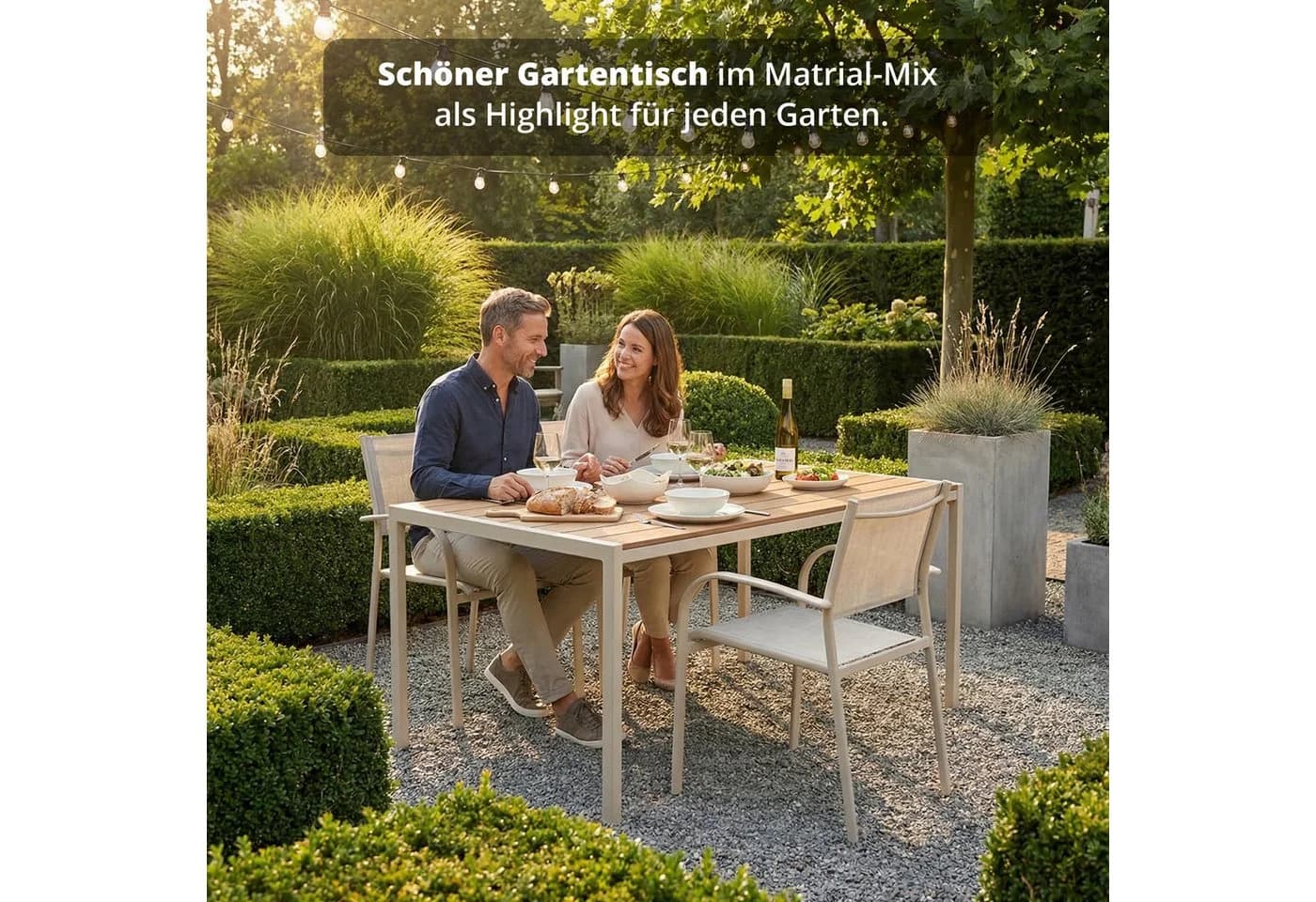 KHG Gartentisch Beige Stahl Polywood 140x75x83 cm - Bild 4