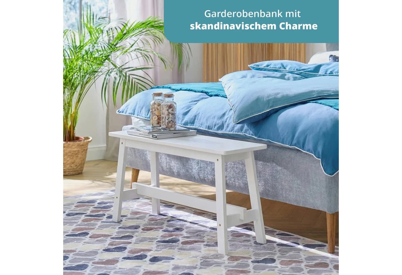 KHG Sitzbank Dekobank Weiß Skandi Look Massivholzgestell - Bild 5