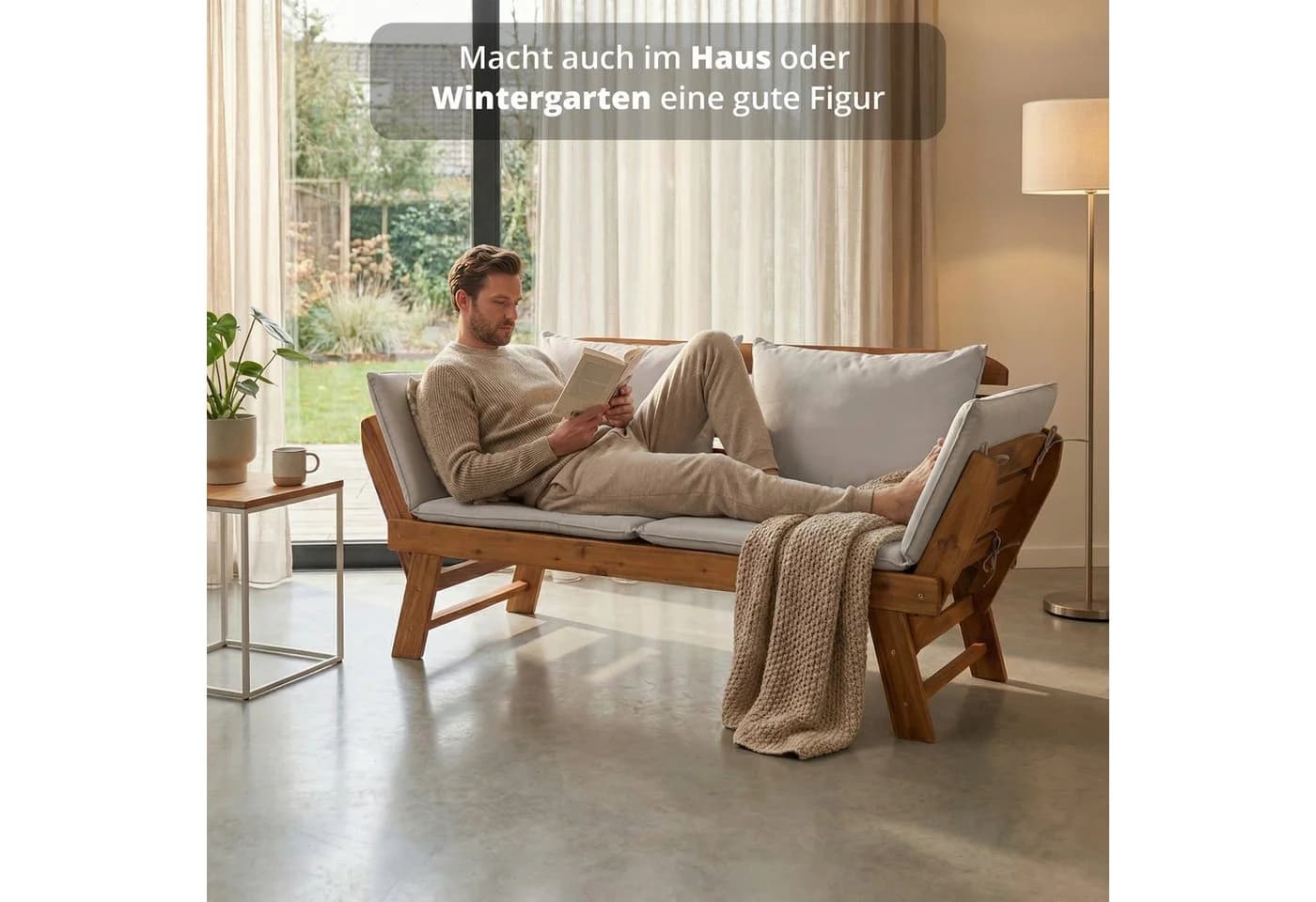 KHG Gartenliege Akazie geölt, Daybed, klappbar, Taupe - Bild 3