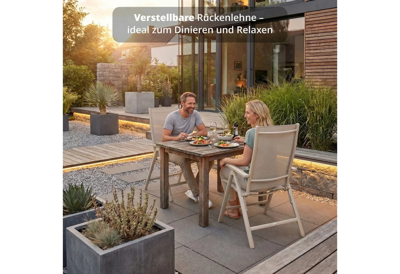KHG Gartenstuhl Hochlehner Beige Klappstuhl Aluminium - Bild 3