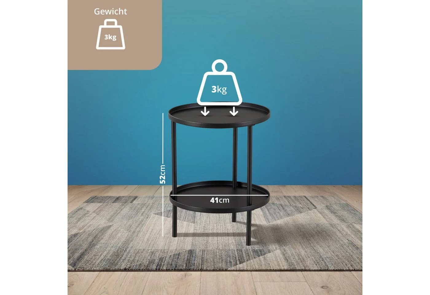 KHG Beistelltisch Rund Schwarz Ø 41 cm Modern - Bild 4