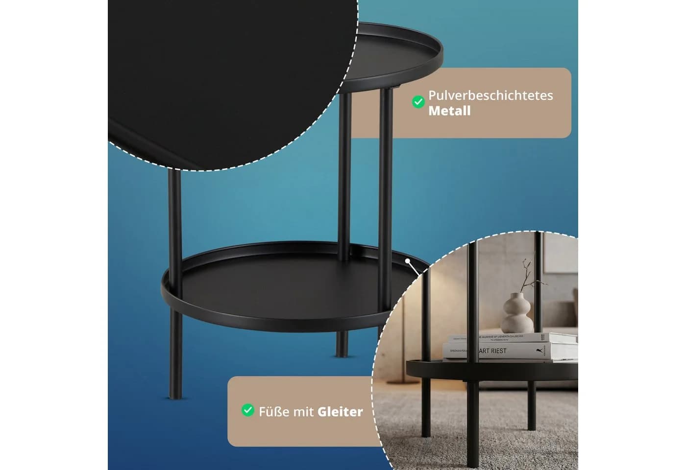 KHG Beistelltisch Rund Schwarz Ø 41 cm Modern - Bild 5