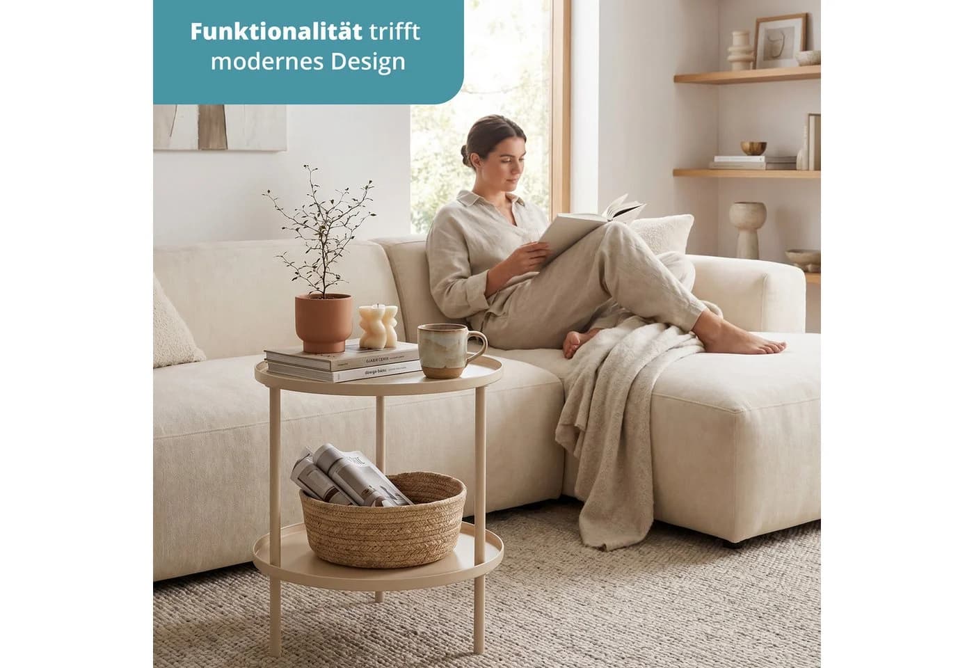 KHG Beistelltisch Rund Beige Ø 41 cm Modern - Bild 3