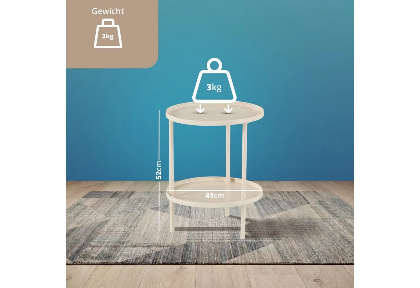 KHG Beistelltisch Rund Beige Ø 41 cm Modern - Bild 4