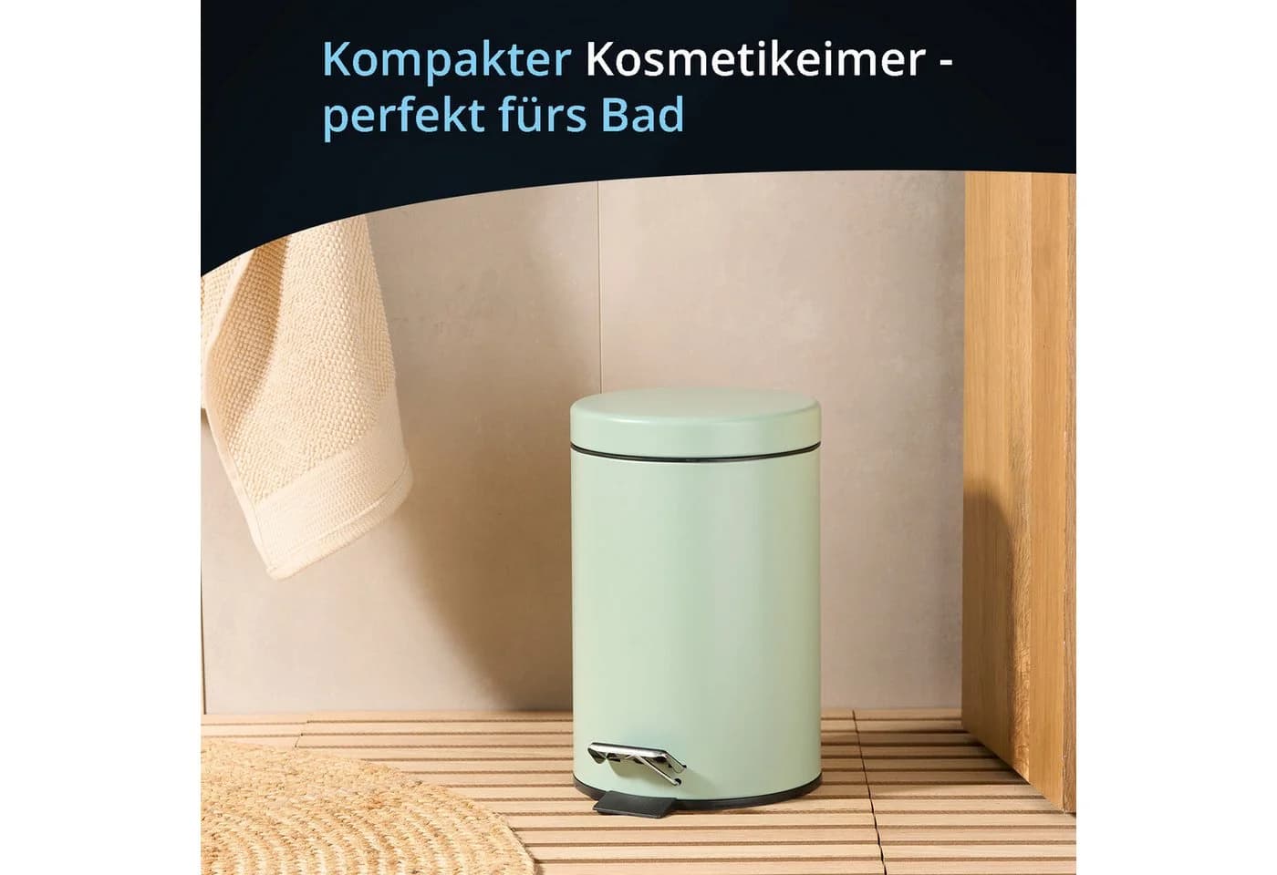 KHG Kosmetikeimer Mülleimer Mint 3 Liter mit Trittmechanismus