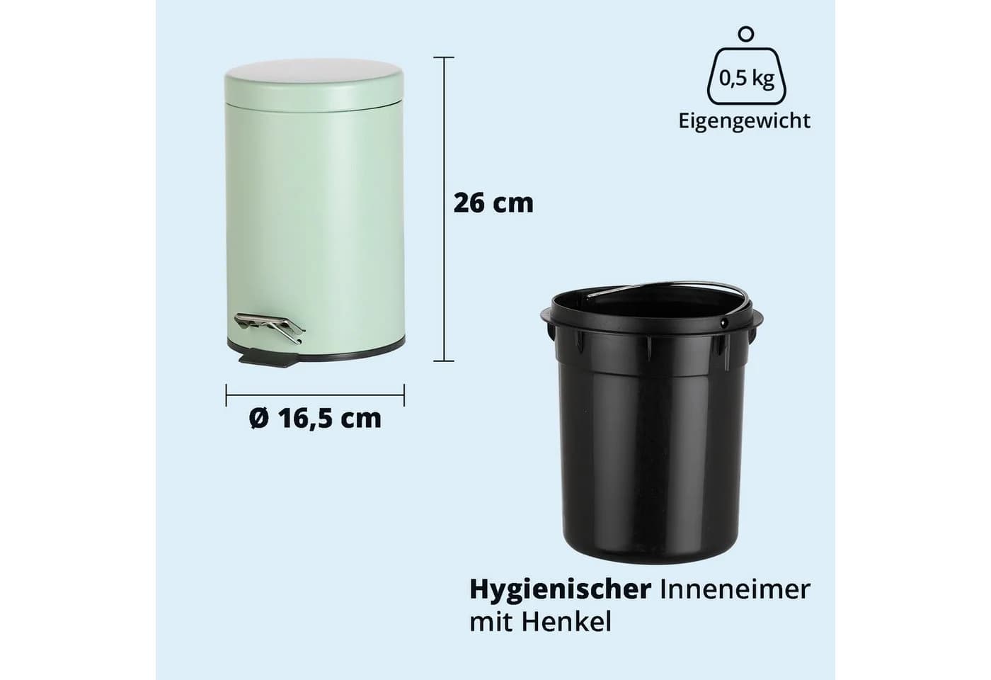 KHG Kosmetikeimer Mülleimer Mint 3 Liter mit Trittmechanismus - Bild 3