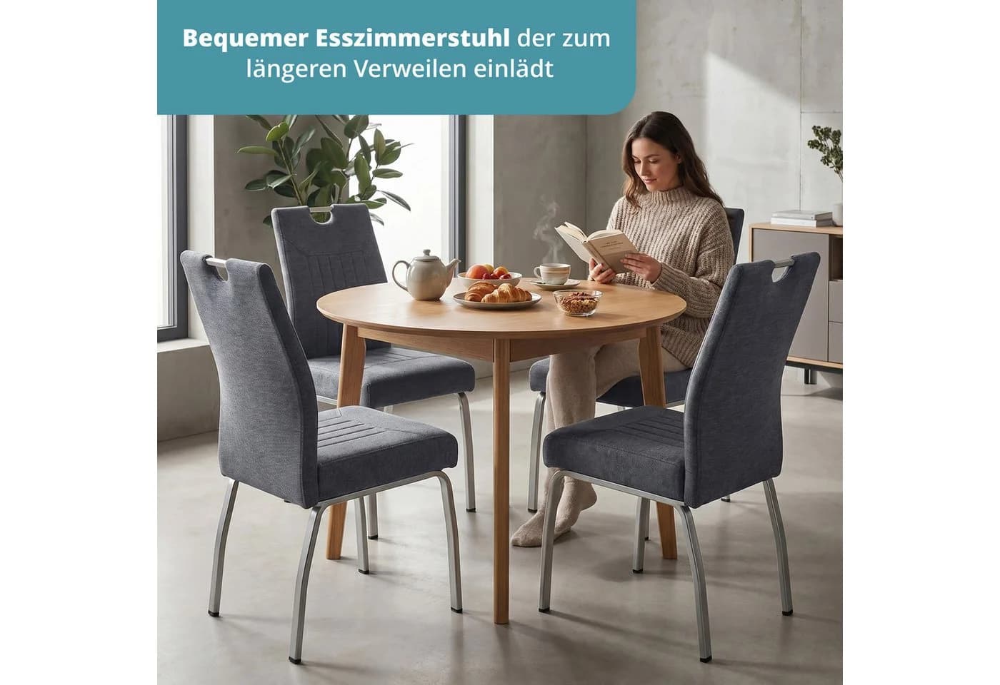 KHG Esszimmerstuhl Mikrofaser Anthrazit-Silber mit Taschenfederkern - Bild 3