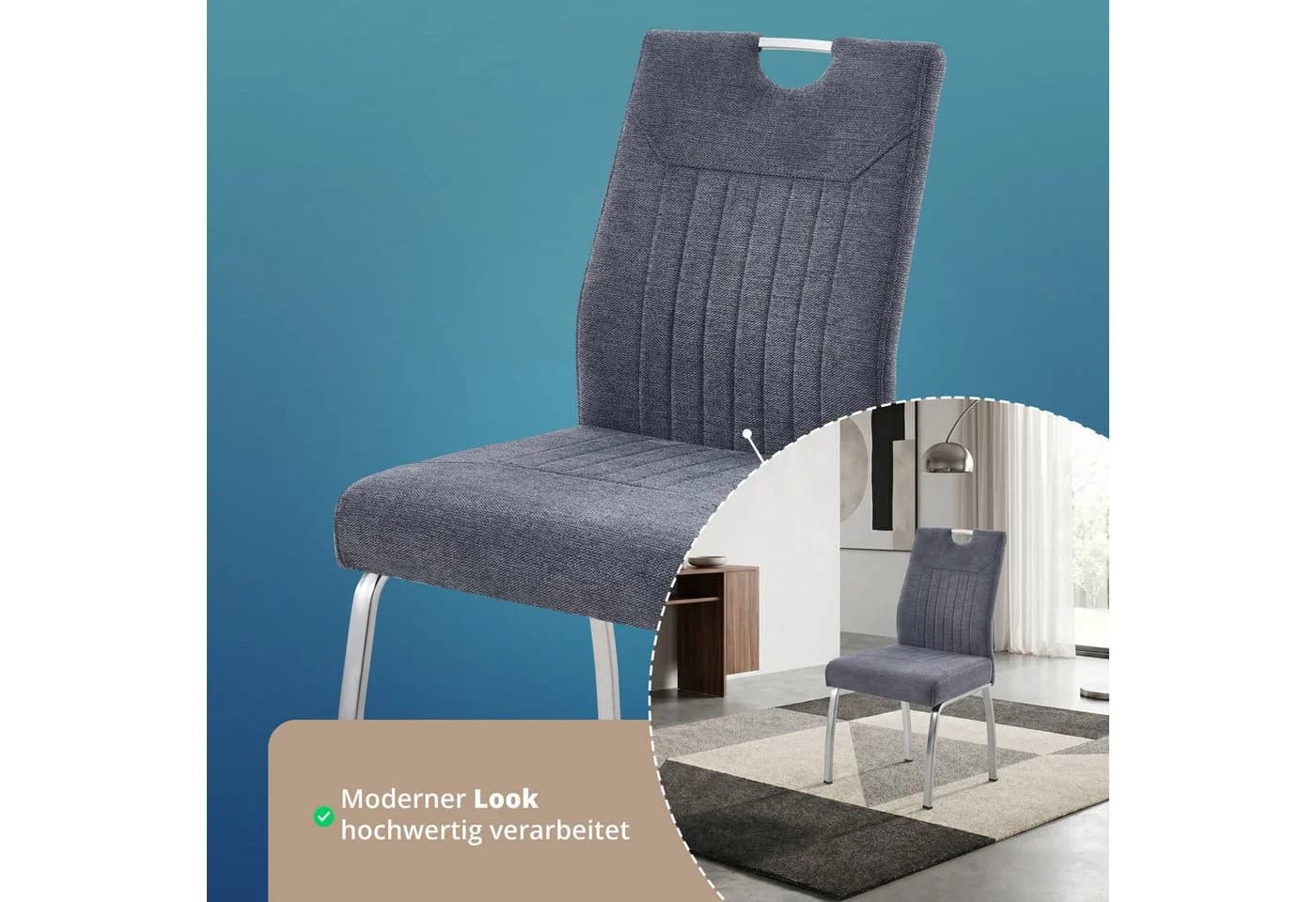 KHG Esszimmerstuhl Mikrofaser Anthrazit-Silber mit Taschenfederkern - Bild 4