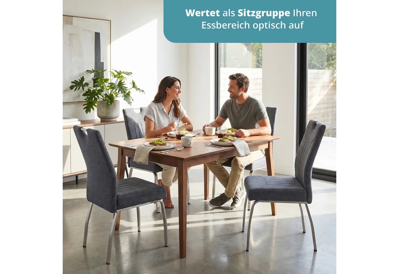 KHG Esszimmerstuhl Mikrofaser Anthrazit-Silber mit Taschenfederkern - Bild 5