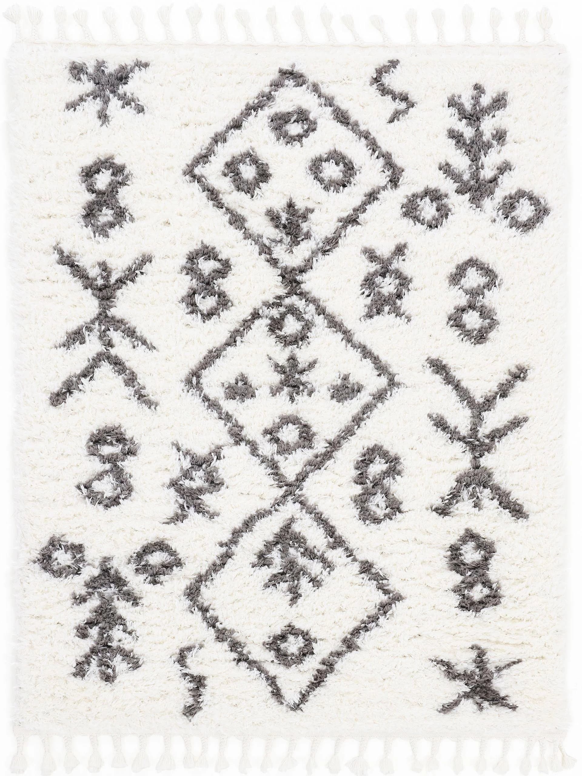 CarpetFine Hochflor-Teppich Linn Weiß Mit Fransen