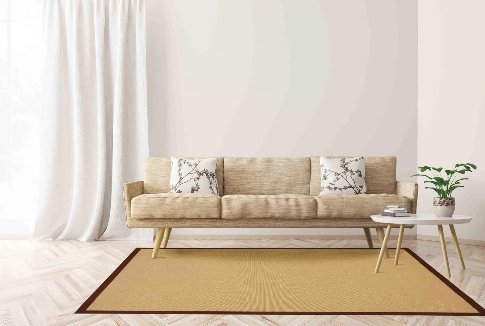 CarpetFine Sisalteppich Braun mit Bordüre Handgewebt