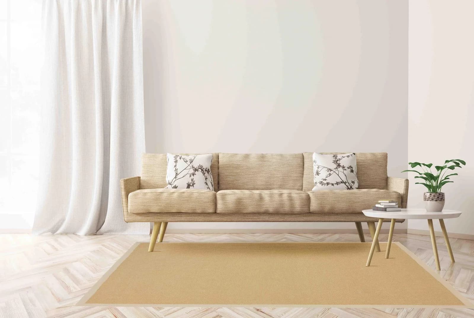 CarpetFine Sisalteppich Beige mit Bordüre Handgewebt