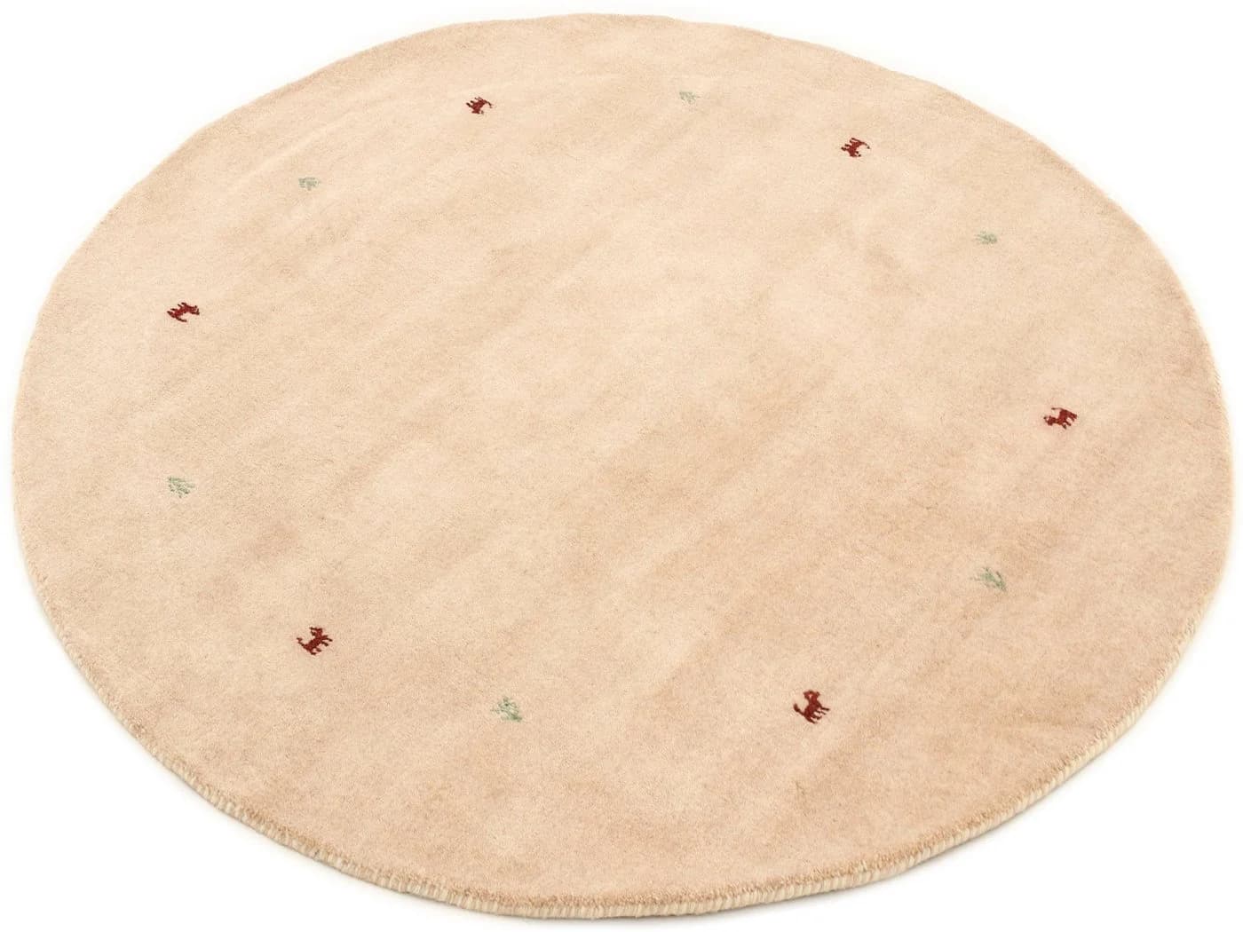 CARPETFINE Gabbeh Uni Wollteppich Beige Handgewebt Rund