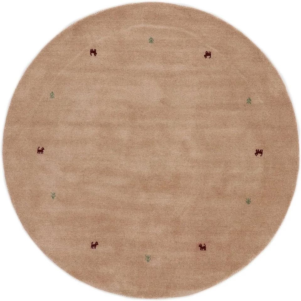 CARPETFINE Gabbeh Uni Wollteppich Beige Handgewebt Rund - Bild 2