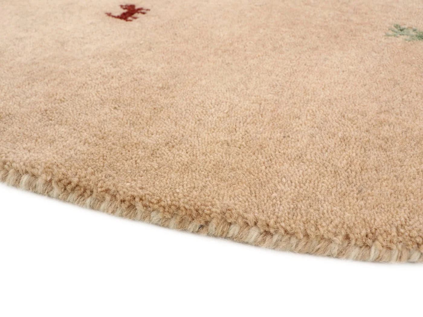CARPETFINE Gabbeh Uni Wollteppich Beige Handgewebt Rund - Bild 4
