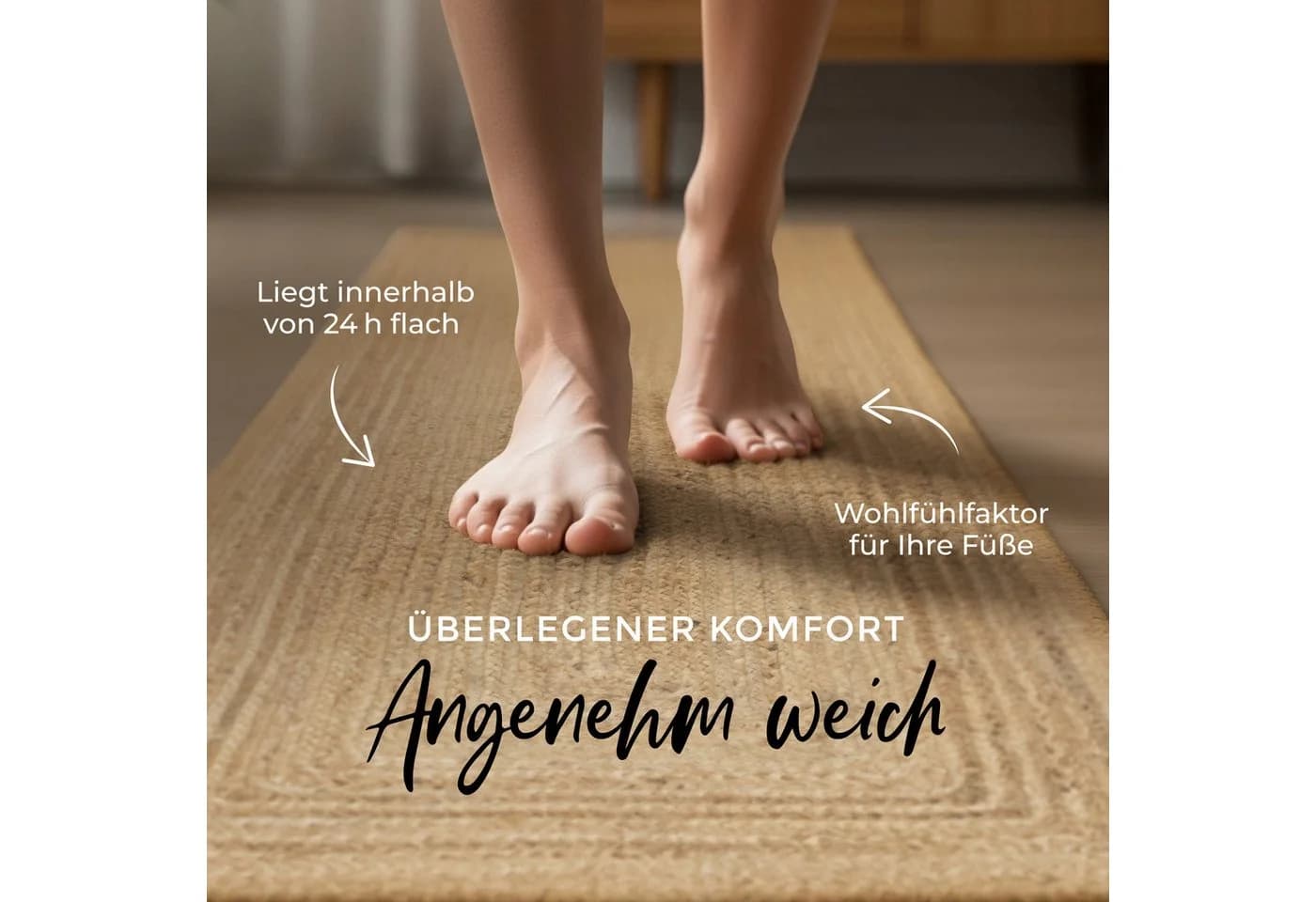 Carpetfine Nele Juteteppich Natur Beige 70x200cm - Bild 4