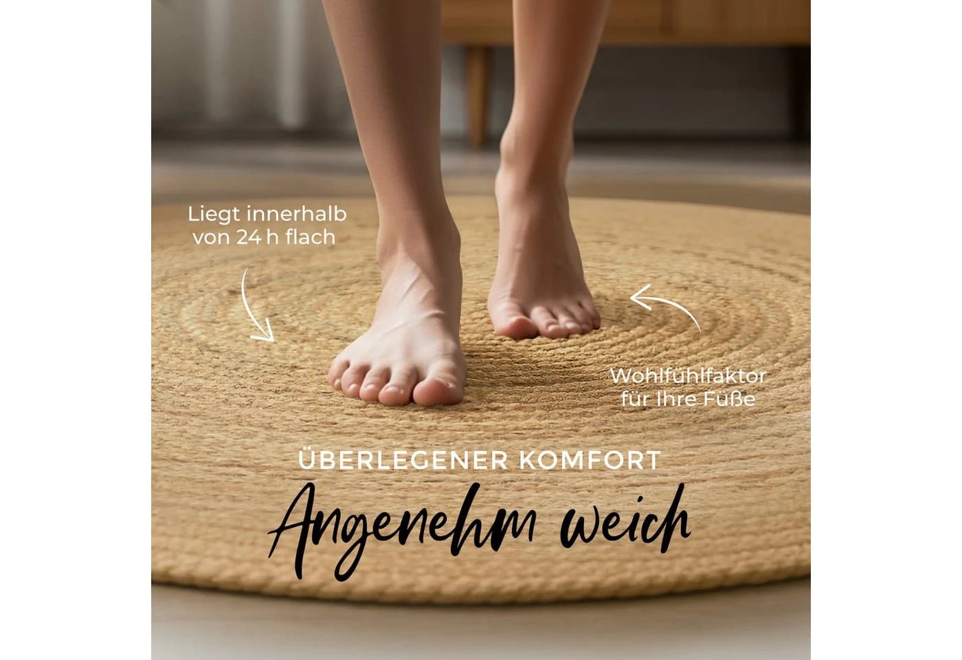 CARPETFINE Nele Juteteppich Rund Beige Naturfaser Wendeteppich - Bild 4