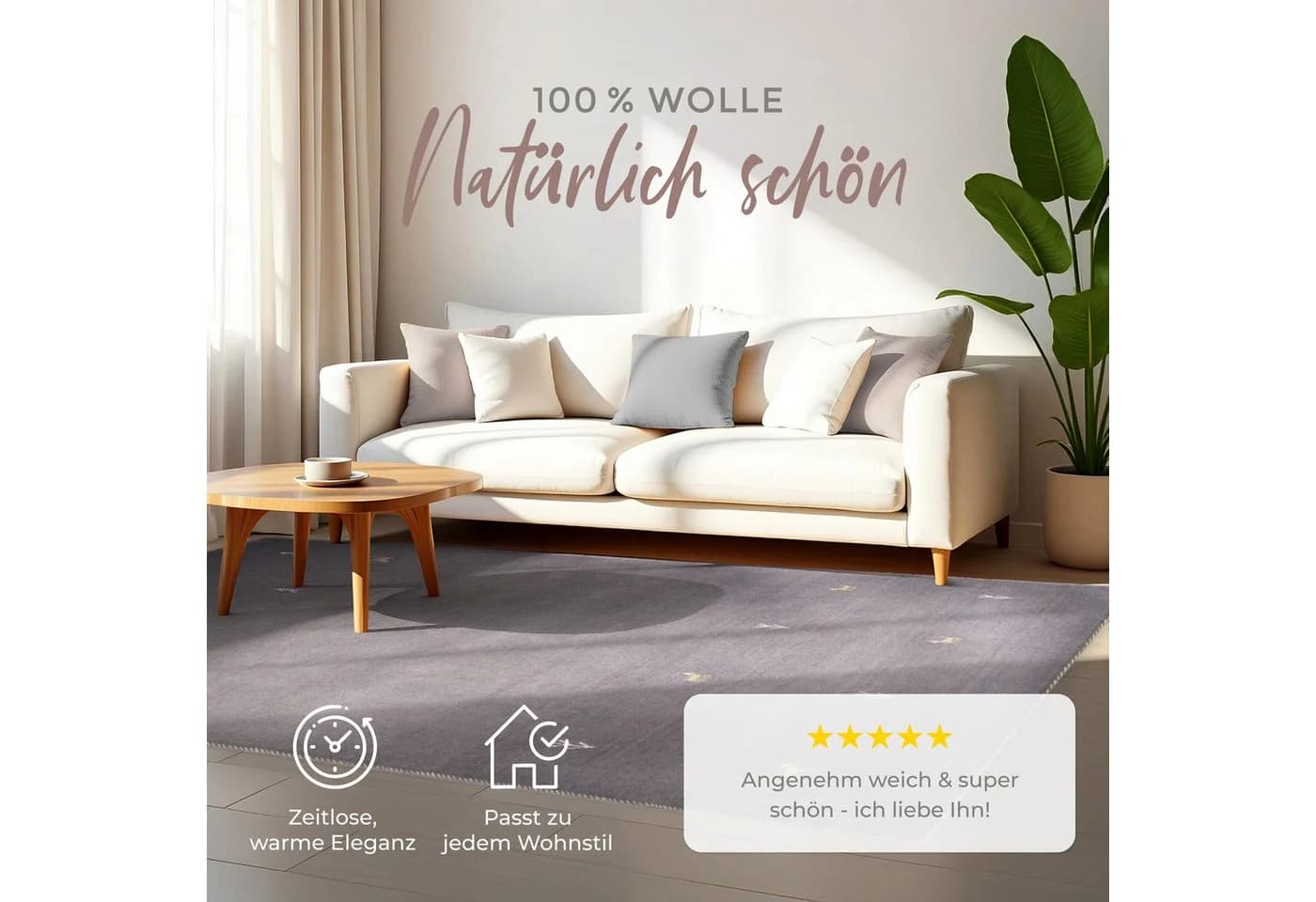 CARPETFINE Wollteppich Gabbeh Uni Grau Handgewebt - Bild 3