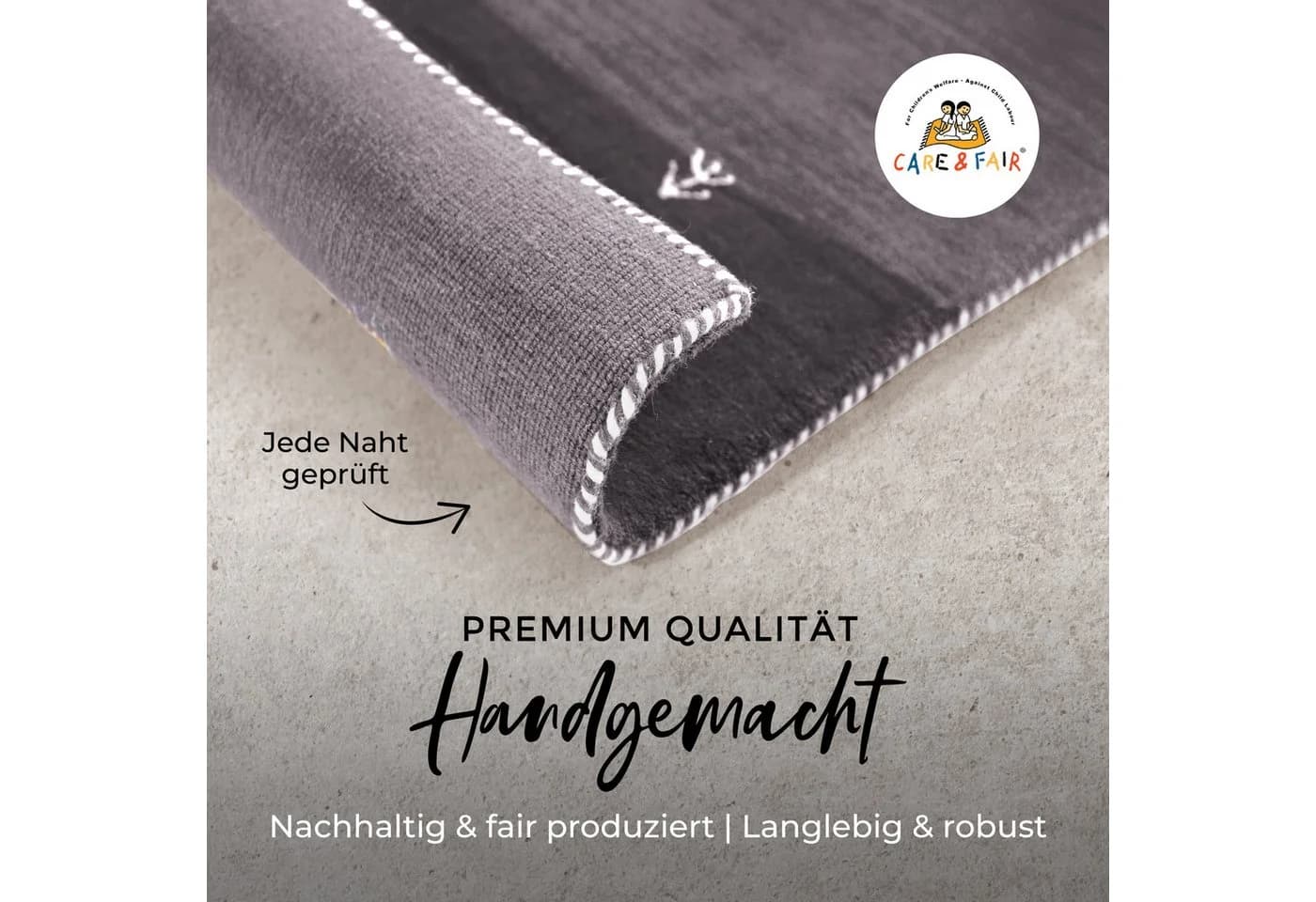 CARPETFINE Wollteppich Gabbeh Uni Grau Handgewebt - Bild 4