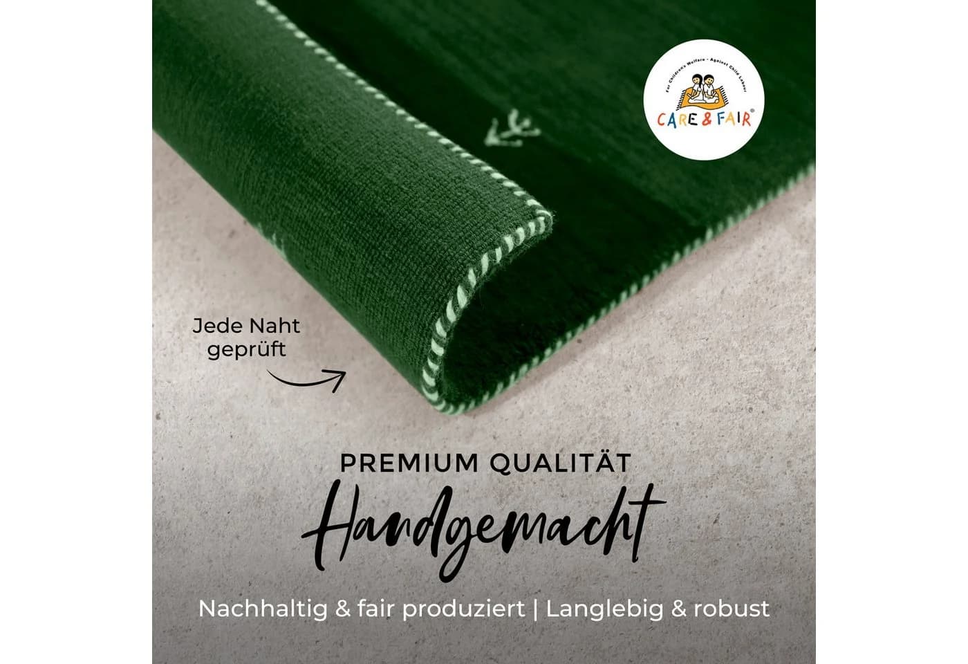 CARPETFINE Wollteppich Gabbeh Uni Grün Handgewebt Orientalisch - Bild 4