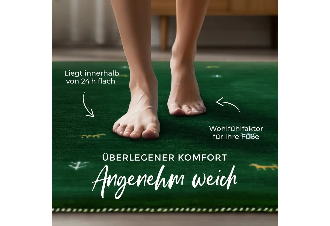 CARPETFINE Wollteppich Gabbeh Uni Grün Handgewebt Orientalisch - Bild 5