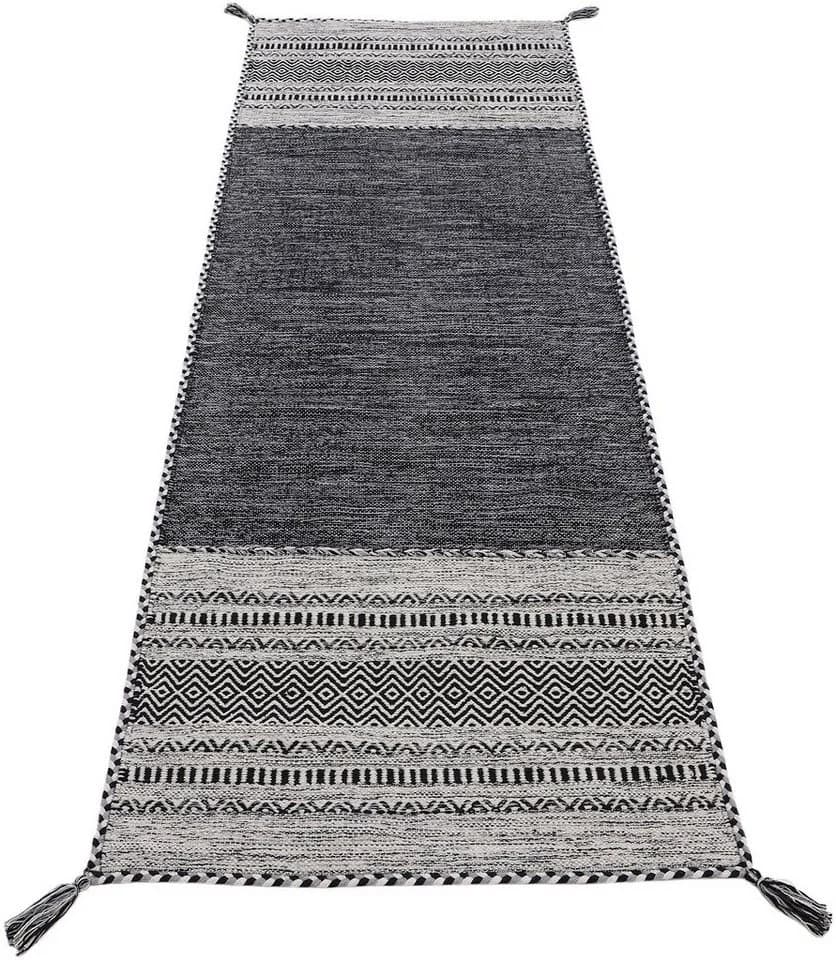 CarpetFine Kelim Azizi Teppich Schwarz Handgewebt