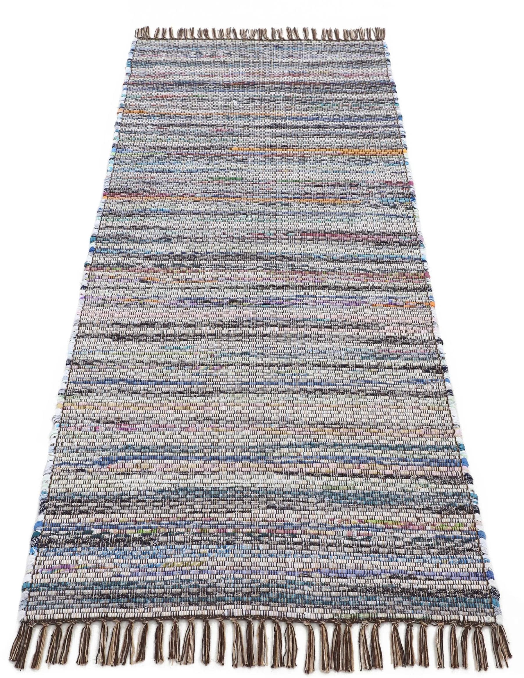 CARPETFINE Kelim Chindi Wendeteppich Braun Handgewebt