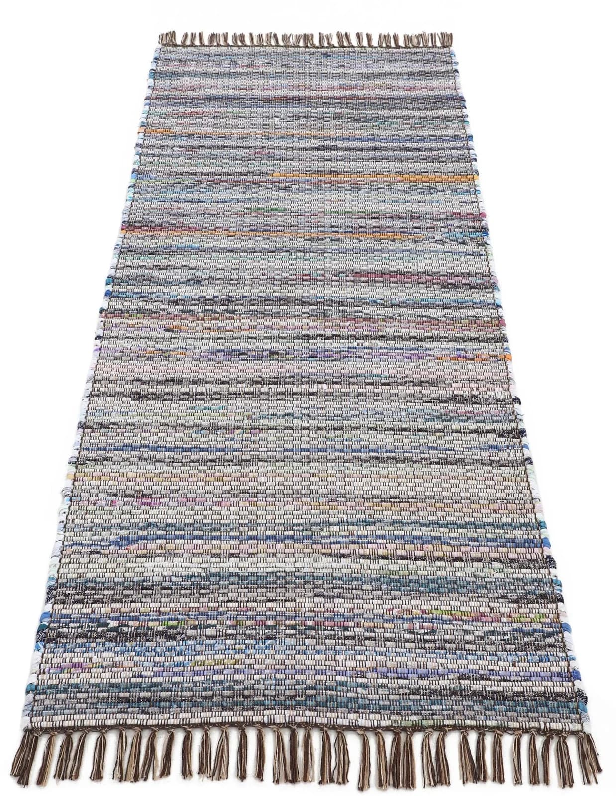 CARPETFINE Kelim Chindi Wendeteppich Braun Handgewebt Fleckerl